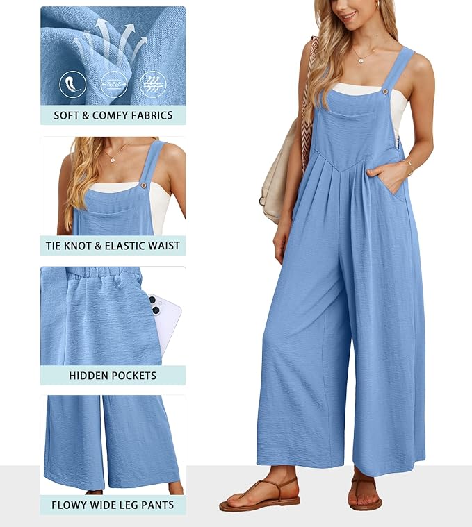 IWOLLENCE Women's Summer Jumpsuits Boho Wide Leg Overalls Casual Loose Rompers with Pockets 2025
