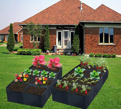 2 Pack Fabric Raised Garden Beds,128 Gallon 8 Grids Thickened Rectangle Plant Grow Bags,Reusable Outdoor Gardening Planting Container Planter Pot for Growing Herbs Flower Gardening Vegetables Chillies