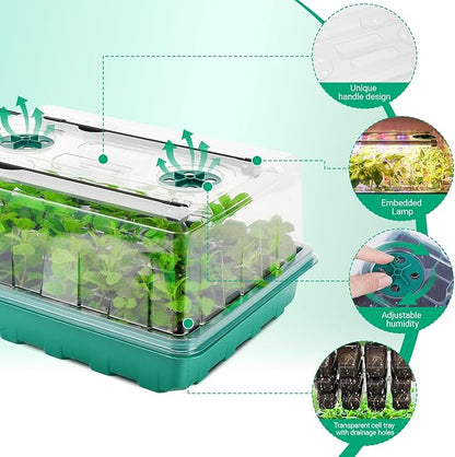 192 Cells Seed Starter Tray with Grow Light, Seed Starter Kit with Adjustable Humidity Dome, Seed Starting Trays Plant Starter Kit for Seeds Growing Starting, Indoor Gardening, Greenhouse