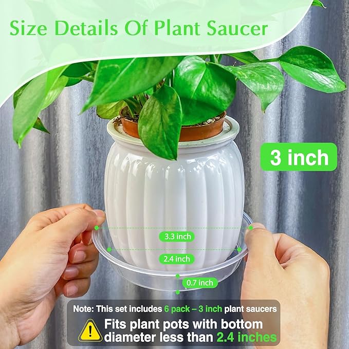 6 Pack Clear Plant Saucer, Durable Plant Drip Trays Saucers for Pots, No Holes Water Catcher Trays for Indoor Outdoor Planter, Sturdy Base Plate (Clear, 3"-6Pack)