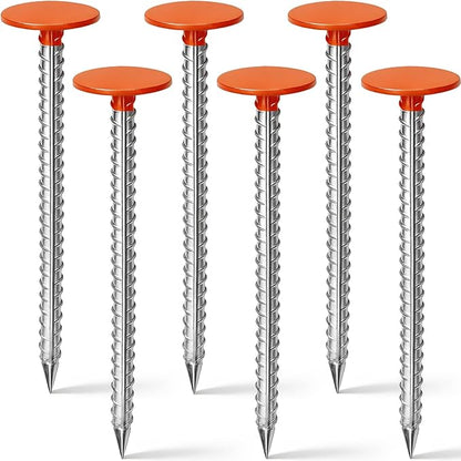 6 Pack Rebar Property Line Markers 11.8x2.8 Inch Permanent Survey Stakes Heavy Duty Survey Pin Hi-Vis Orange Property Land Boundary Markers for Outdoor Lawn Garden Paver Landscaping Septic Tank