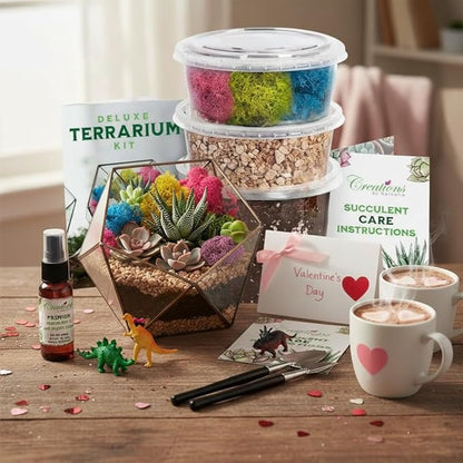 – DIY Large Terrarium Starter Kit with Soil, Moss, Pebbles, Healing Crystal, Tools & Supplies – Terrarium Kit for Adults & Kids, Handcrafted in USA