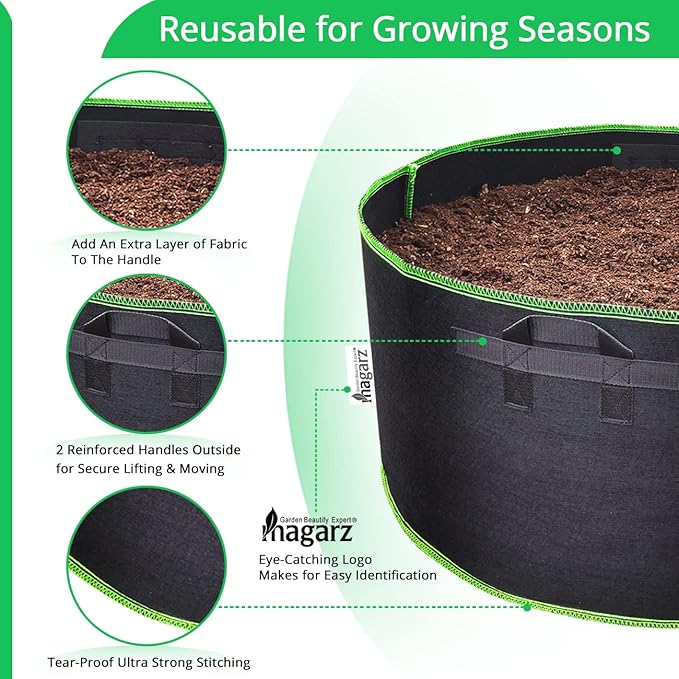 4-Pack 60 Gallon Fabric Flower Pots Garden Felt Grow Bags with Handle (Black)