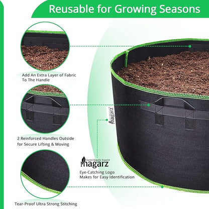 2-Pack 200 Gallon Fabric Flower Pots Garden Felt Grow Bags with Handle (Black)