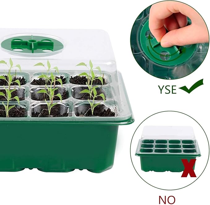 Seed Starter Tray, 12 Set Seedling Kits with Adjustable Humidity Dome, Plant Starter Kit for Seeds Growing Starting (12 Cells per Tray)