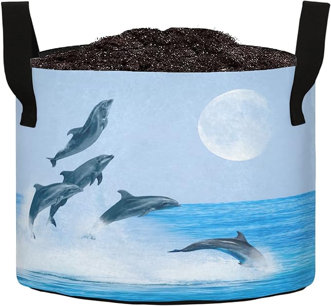 3 Gallon Jumping Outer Water Dolphins Breathable Grow Bag Heavy Duty Planter Pot Containers with Handles for Potato Tomato Fruits Flowers Vegetables