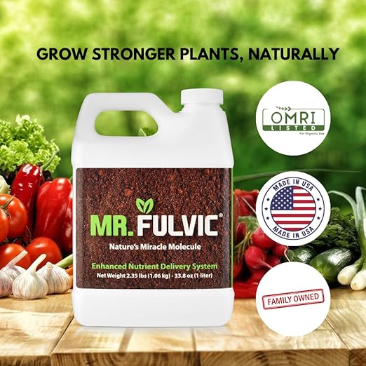 Mr. Fulvic Organic Fulvic Acid Plant Amendment, Natural Humic Soil and Hydroponic Nutrient Enhancer - Lawn and Garden Growth, Plant Health (1 Liter)
