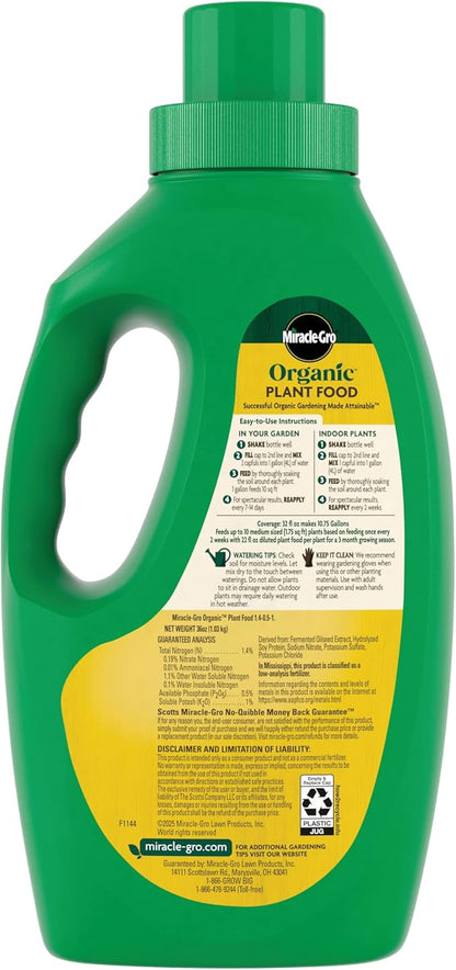 Miracle-Gro Organic Plant Food - Use with Indoor or Outdoor Plants, Organic Liquid Fertilizer for Containers and In-Ground Gardens, OMRI Listed, 32 fl. oz.