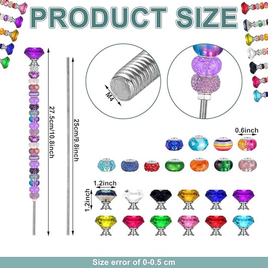 Tigeen 236 Pcs Garden Stake DIY Fairy Wand Plant Stake with 12 Colorful Crystal Stopper Top 12 Threaded Rod with 200 Large Hole Bead for Spring Summer Holiday Outdoor Decorations(Classic)
