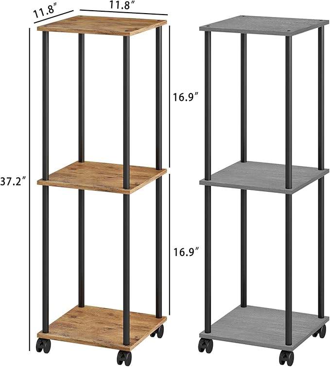 3 Tier Tall Plant Stand Indoor with Wheels, Movable Plant Shelf Metal Wood Multiple, Flower Pot Holder for Living Room Office Balcony Patio, Rustic Brown