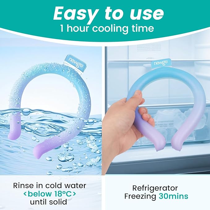NEWGO Neck Cooling Tube Reusable Ice Cooler Cold Pack for Summer Heat, Ice Neck Ring for Outdoor Workers, Athletes, Sports Enthusiasts, Hot Flash Sufferers, Campers, Blue-Purple Gradient