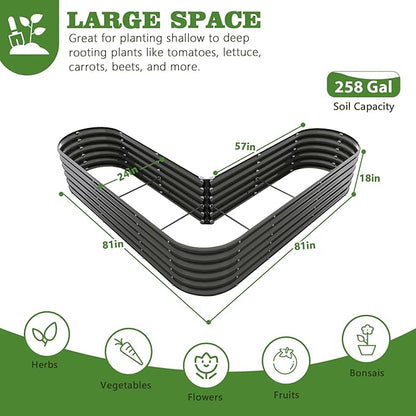 A ANLEOLIFE 3-Pack 12X3X1.5ft & 81x81x18 in Deep Root Galvanized Raised Garden Beds Outdoor for Planting Vegetables Flowers Herb, Quartz Grey