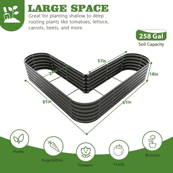 A ANLEOLIFE 2 Set Heart-Shaped Galvanized Raised Garden Beds Outdoor,81x81x18in Large Metal Planter Box for Planting Vegetables Flowers Herb, Anti-Rust & Easy-Setup, Quartz Grey