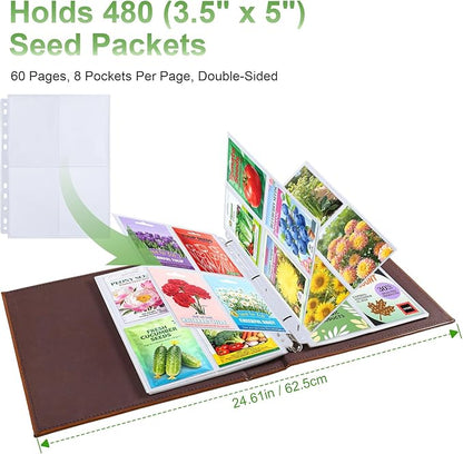 480 Pockets 3.5x5” Seed Packet Sleeves, 60 Pack Double Sided 4 Pocket Seed Organizer Sheet,Heavy Duty Garden Seeds Storage Pages for 3 Ring Binder, 8.5x11” Top Loading Clear Photo, Index Card Sleeves