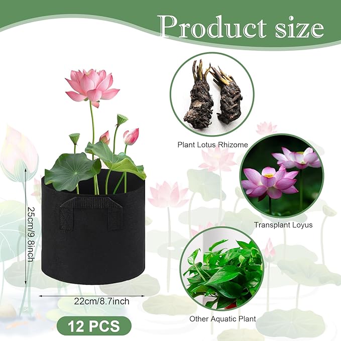12Pcs Lily Plant Pots for Pond, Aquatic Pond Planter for Pond Durable Breathe Reusable Fabric Plant Bags for Aquatic Plants, Potato, Carrot, Onion, Flower (3 Gallon)