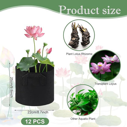 12Pcs Lily Plant Pots for Pond, Aquatic Pond Planter for Pond Durable Breathe Reusable Fabric Plant Bags for Aquatic Plants, Potato, Carrot, Onion, Flower (3 Gallon)