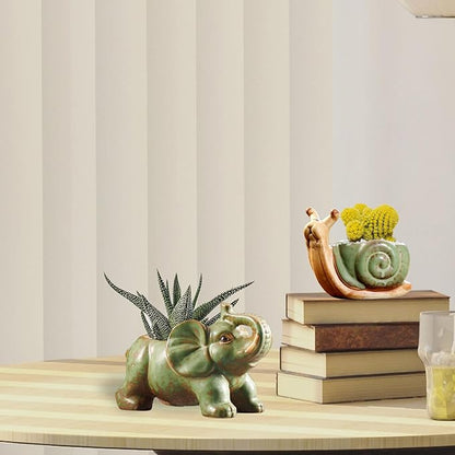 DIYOMR Small Ceramic Planter Pot, 4.3" Vintage Bronze Animal Planters Ceramic Flowerpot Succulent Pots Cactus Pot for Office Home Desktop Decor - Plants Not Included (Pleasant Elephant)