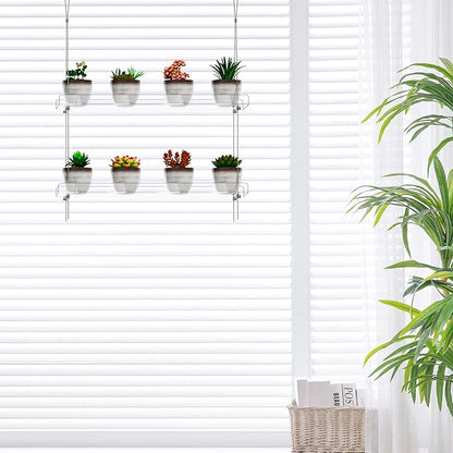 2-Tier Clear Hanging Window Plant Shelves 16inch,Indoor Windows Wall Hanging Plant Stand Flower Display,Flower Pot Organizer Storage for Window Grow Herbs,Microgreens,Succulents,Flower