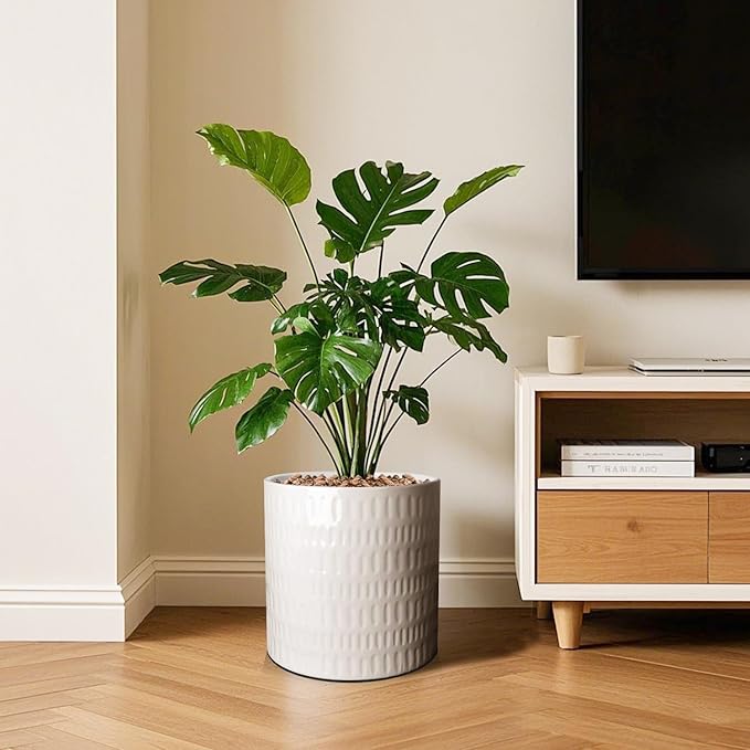 12 Inch Plant Pot,Ceramic Planter with Drainage,Large Planters for Indoor Plants,Indoor&Outdoor Plant pots,Ceramic Flower pots,Cylinder Flower Planter Pot(Pure White)