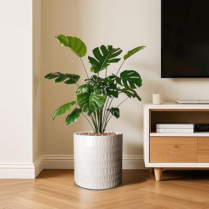 12 Inch Plant Pot,Ceramic Planter with Drainage,Large Planters for Indoor Plants,Indoor&Outdoor Plant pots,Ceramic Flower pots,Cylinder Flower Planter Pot(Pure White)
