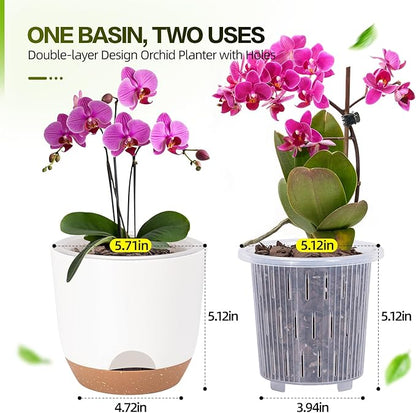 5.8 Inch Self Watering Planters for Indoor Plants with Bottom Watering,2Pack Flower Plant Pots for Outdoor with Drainage, Durable Plastic planters Pots(White)