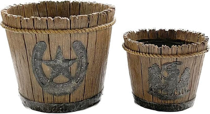Western Cowboy Horseshoe Retro Plantpot Resin Flowerpots with Drainage Holes Garden Outdoor Home Decoration (Set of 2)