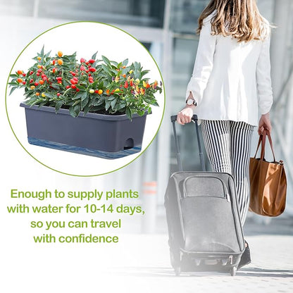 Window Box Planter 8 Pcs, 17 Inches Rectangle Flower Pots with Drainage Holes and Trays, Vegetable Planters for Windowsill Patio Garden Balcony Home Porch Yard Indoor Outdoor (Grey)