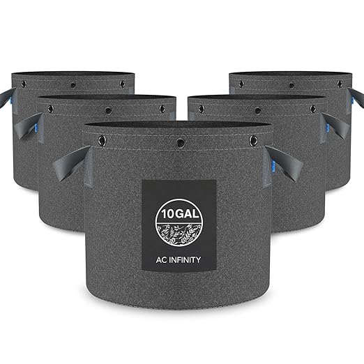 AC Infinity 10-Gallon Fabric Pots & Self-Watering Base XL Bundle – 5 Heavy-Duty Grow Bags with 4 Extra Large Auto-Irrigation Water Delivery Saucers for Indoor Tents, Greenhouses, and Gardens