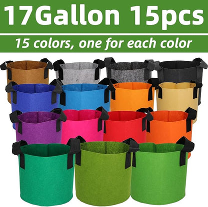 Grow Bags,Growing Pot Bags Garden Grow Bag Indoor Outdoor Fabric Aeration Plant Pot Container Flower Vegetable Pouch (Mixed 15colors,17Gallon)