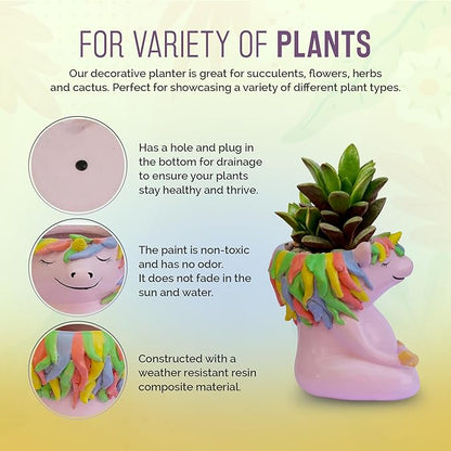 GFF Grass Flip Flops Meditating Animals Unicorn Planter - 4.1H x 3.5W x 3D Inch Plant Pot for Succulents Flower Herb Houseplant Live Plants Stand Garden Home Office Kitchen Decor