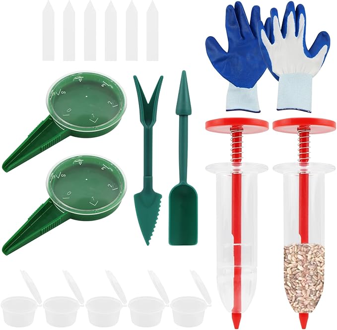 6PCS Mini Seed Spreader Set(Include a Pair of Gloves), 2026 New Small Se-ed Planter Tool, Manual Seedlings Dibber and Widger Set, Seed Sower Spreader Handheld for Tiny Seeds