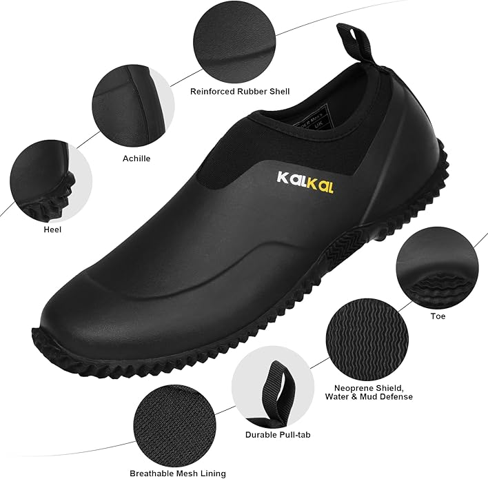 Kalkal Men's Rain Boots, Waterproof Garden Shoes, Neoprene Rubber Footwear for Camping, Lawn Care, Gardening and Yard Work(Size 6-14)