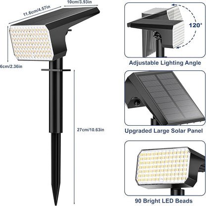 LANSOW Solar Spot Lights Outdoor Waterproof IP67, (2 Pack/90 LED/4 Modes) Solar Landscape Spotlights, 2-in-1 Solar Powered Flood Lights for Yard Garden Pathway Outside Tree, Auto ON/Off(Warm White)