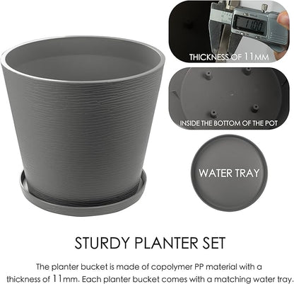 Kozyard 2Packs Round Planter Indoor Outdoor Plant Pots with Tray Collecting Water for Porch, Patio, Backyard Planters Modern Décor for Tall Plants, Flowers
