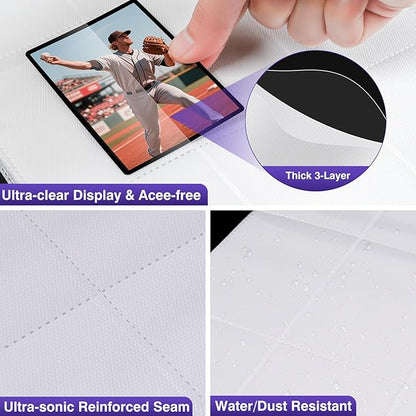 9 Pocket Trading Card Sleeves Binder Sheets, 360 Pockets White Side Loading Card Binder, Double-Sided Card Sleeve Pages for 3 Ring Binder, Card Holder Protectors for Baseball, MTG Game, Business Cards