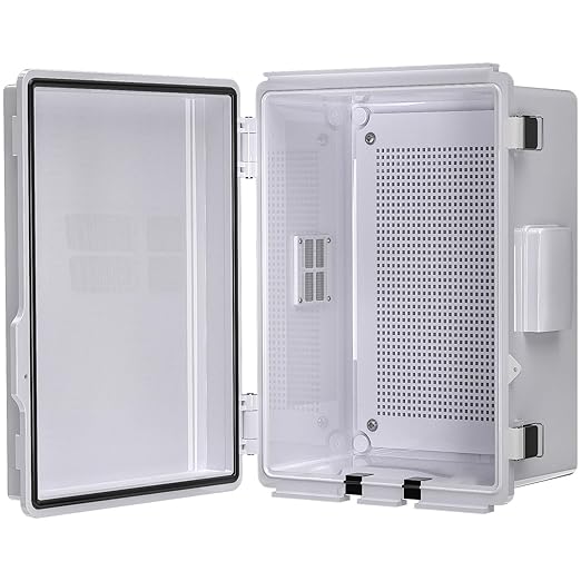 ABS Electrical Junction Box, Ventilated Design, Cable Grommets, IP65 Waterproof Enclosure, Indoor/Outdoor Use with Mounting Panel. (Clear Cover, 8.7"x6.7"x4.3")