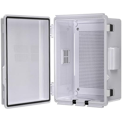 ABS Electrical Junction Box, Ventilated Design, Cable Grommets, IP65 Waterproof Enclosure, Indoor/Outdoor Use with Mounting Panel. (Clear Cover, 8.7"x6.7"x4.3")