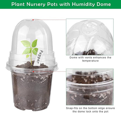 36 Packs 4 Inch Plant Nursery Pots with Humidity Dome Plastic Planters Gardening Flower Plant Pots Seed Starting Pots with Plant Labels for Seedling Indoor Outdoor Garden, Transparent