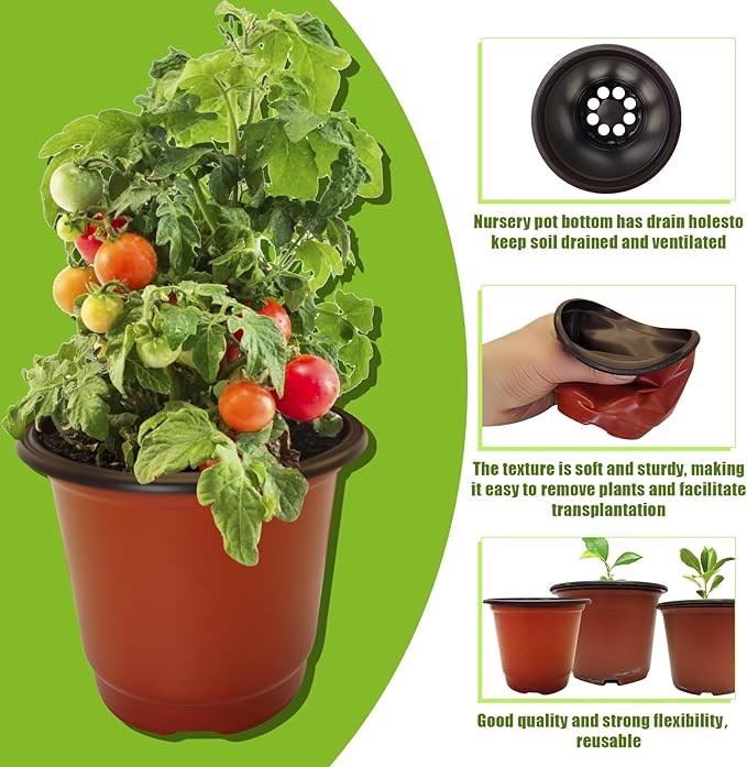 100 Packs 4" Plant Nursery Pots Plastic Seedling Starter pot Flower Planter Container Seed Grow Pot with Drainage Hole for Indoor Outdoor Garden Suitable for Succulent Seedling Cutting Transplanting