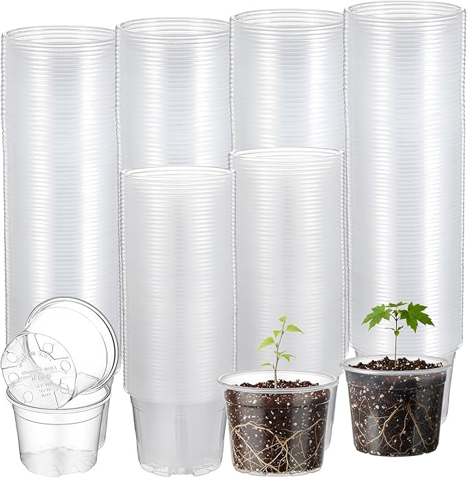 240 Pcs Clear Mini Plastic Plant Pot with Drainage Holes, 3 Inch Nursery Seedling Pots Seed Starter Round Plastic Pots for Succulent Plants Cuttings Transplanting, Indoor Outdoor Use