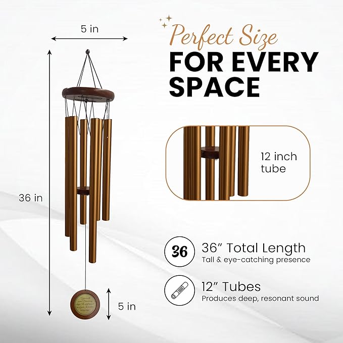 36" Personalized Memorial Wind Chimes with Custom Picture Pendant & a Letter from Heaven | Sympathy Gift for Loss of Loved One, Bereavement Gift Idea, dog memorial gifts for loss of dog - Gold