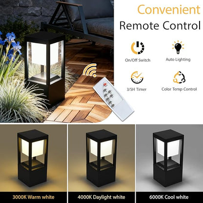 Solar Bollard Lights Outdoor, Premium Modern Led Landscape Pathway Lights Waterpoorf, Path Lighting for Garden Yard Walkway, 3CCT Seturable, Dusk to Dawn, Auto On/Off (4 Pack)