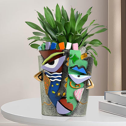 Mrlikale Abstract Face Planter Pots, Unique Head Planter with Drainage Hole for Indoor Plants and Succulents, 6.5 Inch Hand-Painted Funny Face Flower Pot for Outdoor and Home Art Decor