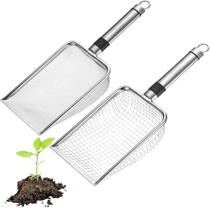 2-Pack Gardening Soil Sifter, 1/6 mm Mesh Stainless Steel Sand Soil Compost Sieve with Stainless Steel Handle for Sand/Dirt/Rock Compost [Silver Tone]