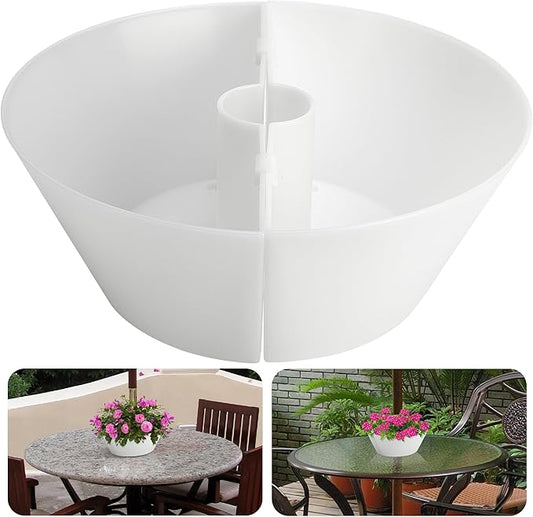 EBaokuup Umbrella Planter-Patio Table Flower Pot with Umbrella Hole-White Half-Circle Planter Pots for Indoor Outdoor Patio Table Garden Home Plants
