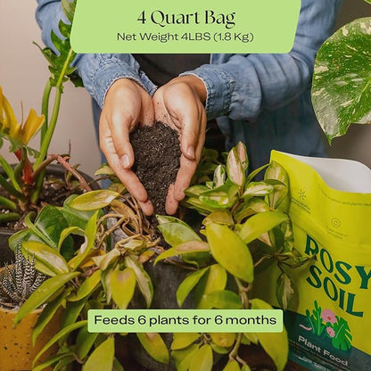 Rosy Soil Plant Food - Microbially Active Fertilizer for Houseplants, Herbs, Flowers – Enriched with Biochar, Kelp, and Worm Castings – Organic Food for Healthy Growth – 4 Quarts