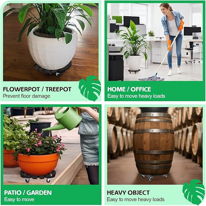 2 Pack Plant Stand with Wheels, Plant Caddies with 360° Lockable Smooth Sliding Wheels Durable Sturdy, Outdoor/Indoor Heavy Duty Rolling Plant Stand for Plant Pot,Flower Pot (Black 14")
