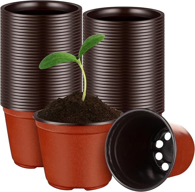 Nuanchu 600 Pcs 4 Inch Plant Nursery Pots, Small Seed Starting Pots, Seedling Plastic Plant with Drainage Holes, Outdoor Indoor Planting, Brick Red