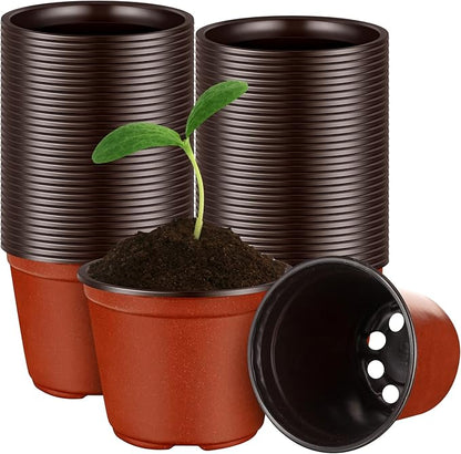 Nuanchu 600 Pcs 4 Inch Plant Nursery Pots, Small Seed Starting Pots, Seedling Plastic Plant with Drainage Holes, Outdoor Indoor Planting, Brick Red