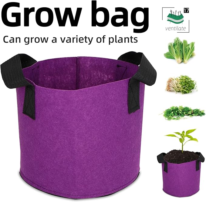 Grow Bags,Growing Pot Bags Garden Grow Bag Indoor Outdoor Fabric Aeration Plant Pot Container Flower Vegetable Pouch (Purple,17Gallon)